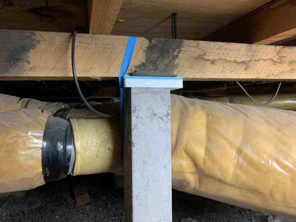 Stabilising work in progress on a residential structural element